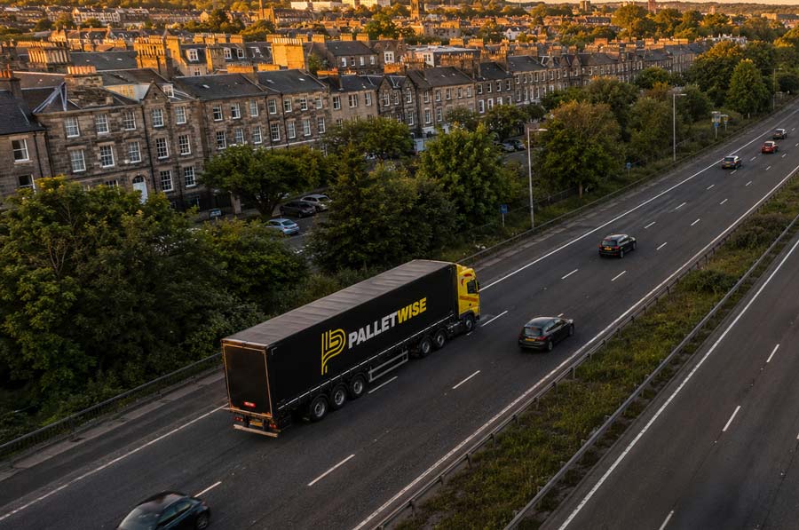 Truck driving through the city
